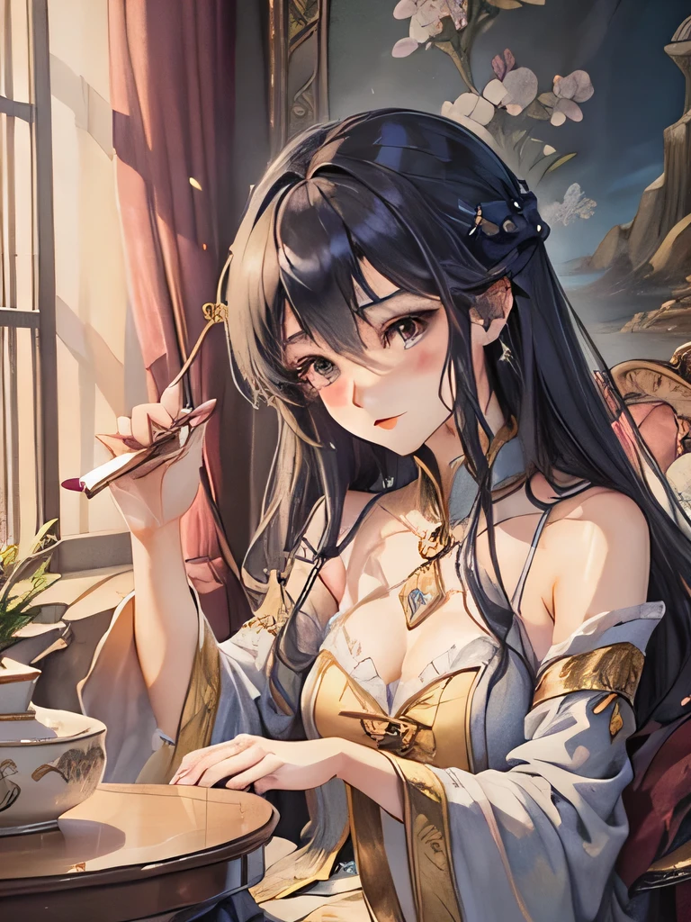 Wizard 、Wizard Sexy、Beautie、enticing、、((masterpiece))、detail portrayal、Fantastic beauty、(fantasy illustrations:1.3)、Delicate Room、Soft colors、(hight resolution:1.2)