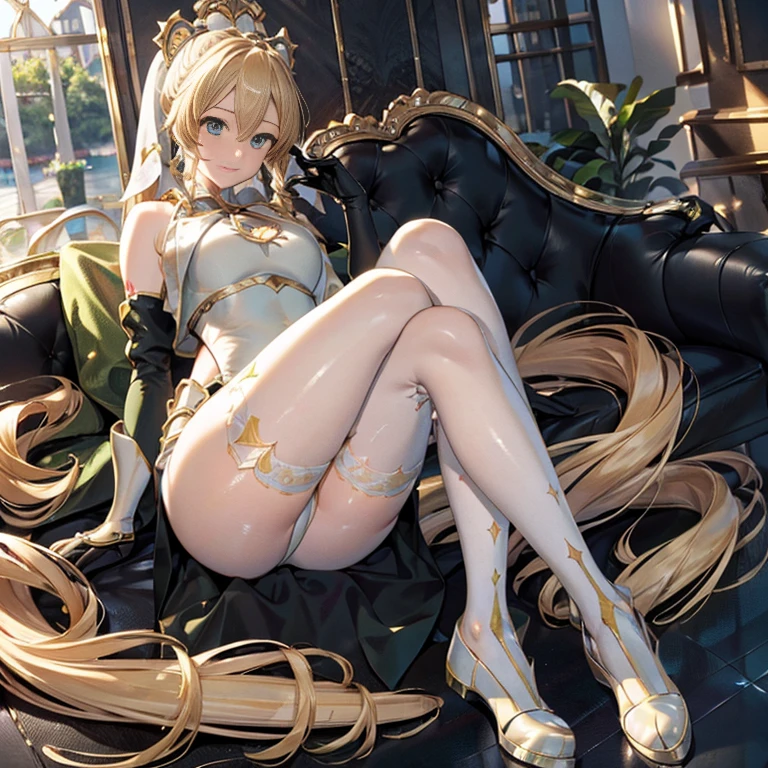 hatsune Miku、(ultra Realistic), (An illustration), (Highres), (8K), (highlydetailed), (the best illustration), (Beautiful Detailed Eyes), (beste Quality), (Super Detailed), (Master peace), (Wallpapers), (Detailed Face), solo, 1girl, Aristocratic dresses、White hair, Iris heterochromatic eyes, small moles under eye, medium chest, Long legs,Stunning composition,Foot braids,Beautiful and detailed legs