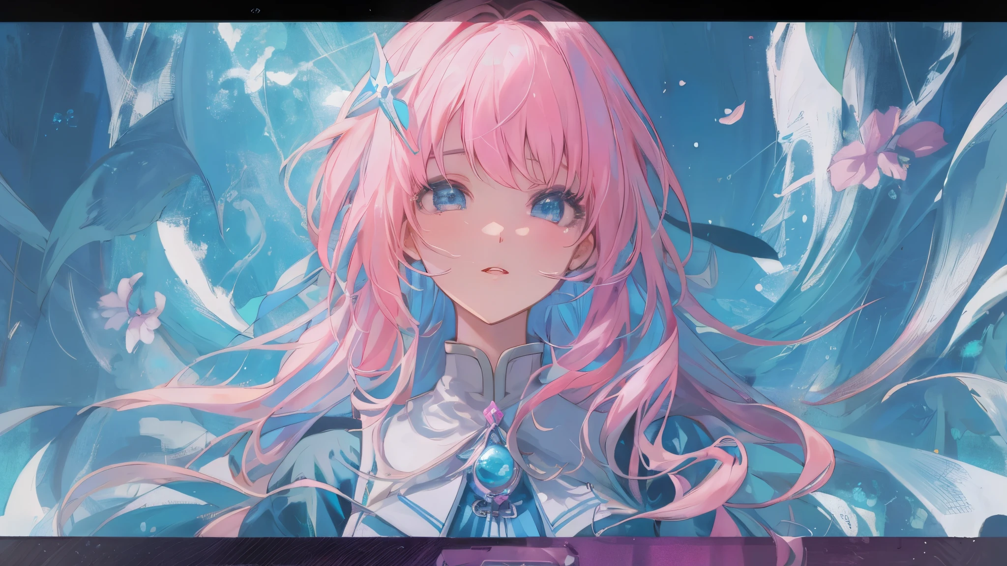 Chica anime con cabello rosado y ojos azules con un vestido azul., retrato, caballeros del zodiaco, , detailed arte animado digital, estilo anime 4k, Cabello rosado y ojos cian., fondo de pantalla de arte anime 8 k, arte zerochan, hermoso retrato animado, anime girl with cosmic hair, Fondo de pantalla de arte anime 4K, Fondo de pantalla de arte anime 4k, arte animado digital