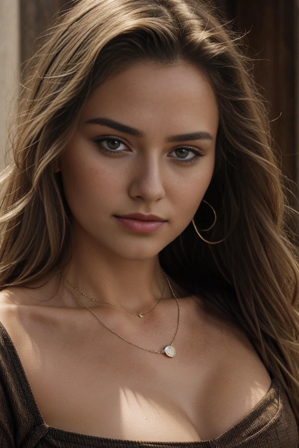 1girl 16 year old, solo, long hair, big breasts, looking at viewer, blonde hair, brown eyes, jewelry, full body, necklace, lips, realistic, nose, realistic, high detail, 4k photo, high detail, perfect anatomy, perfect symmetry, soft lights, nice butt, realisticlying,blonde hair, hdr,Extremely high image quality,Cinematic footage, close up photograph of face, lifelike texture, rich colors, skin texture, HD