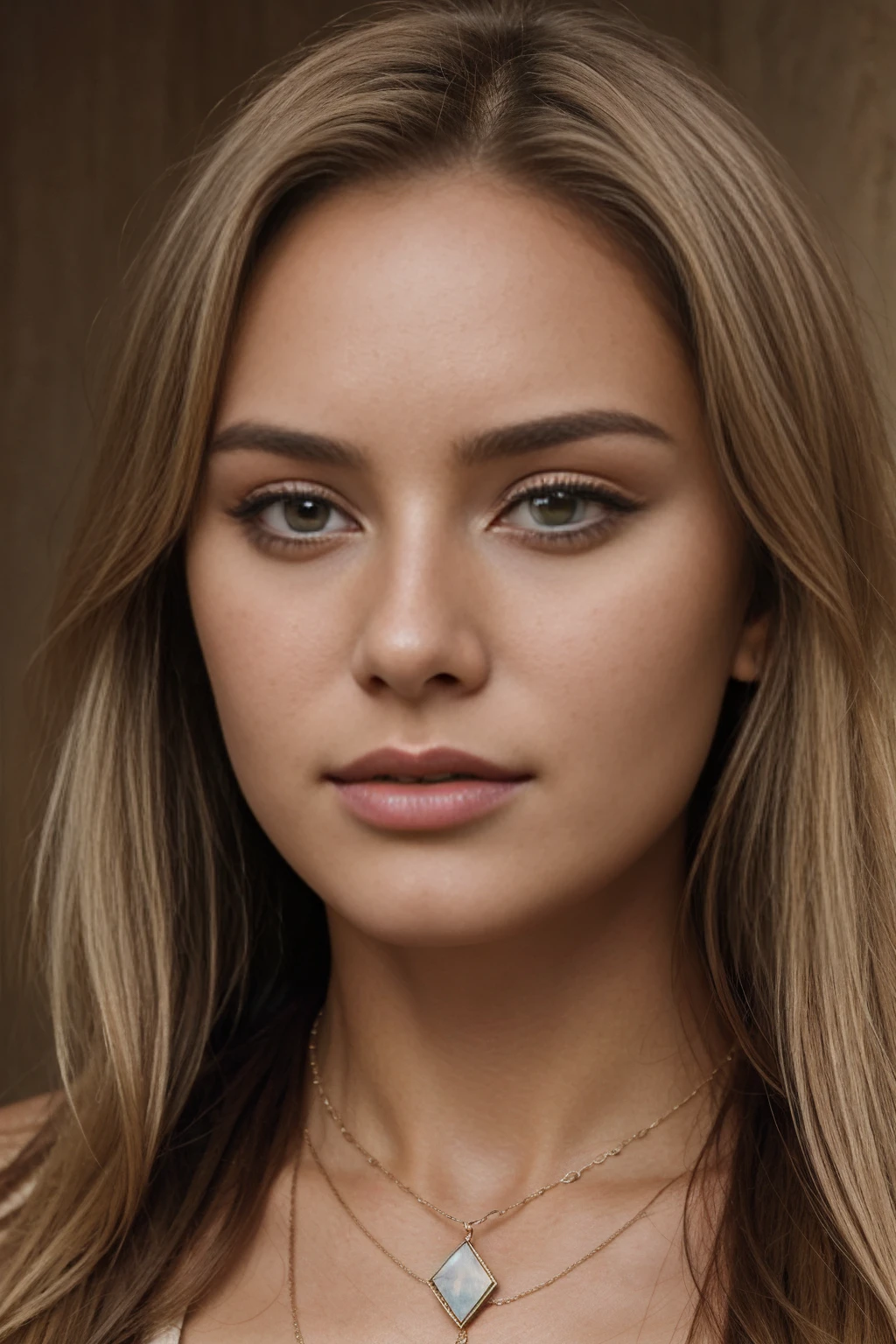 1girl 16 year old, solo, long hair, big breasts, looking at viewer, blonde hair, brown eyes, jewelry, full body, necklace, lips, realistic, nose, realistic, high detail, 4k photo, high detail, perfect anatomy, perfect symmetry, soft lights, nice butt, realisticlying，blonde hair, hdr，Extremely high image quality，Cinematic footage,  close up photograph of face, lifelike texture, rich colors, skin texture, HD