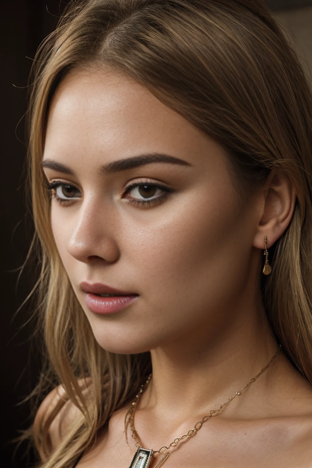1girl 16 year old, solo, long hair, big breasts, looking at viewer, blonde hair, brown eyes, jewelry, full body, necklace, lips, realistic, nose, realistic, high detail, 4k photo, high detail, perfect anatomy, perfect symmetry, soft lights, nice butt, realisticlying,blonde hair, hdr,Extremely high image quality,Cinematic footage, close up photograph of face, lifelike texture, rich colors, skin texture, HD