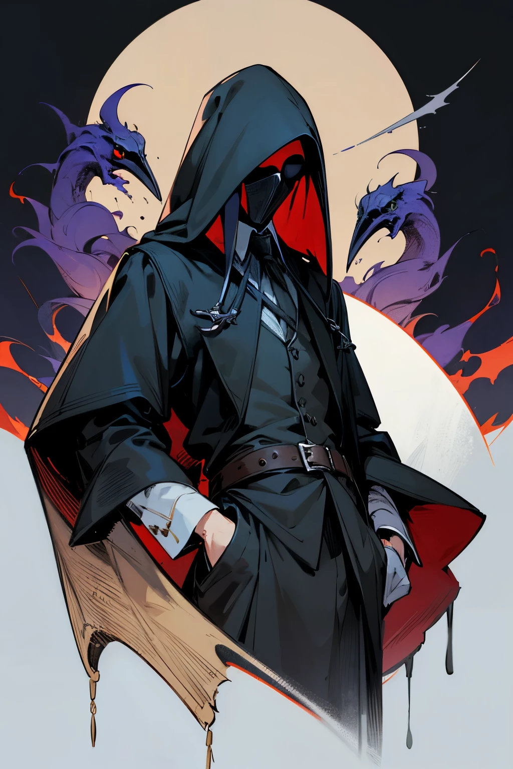 Put your hand in your pocket, The hair stands up, Final Fantasy, plague doctor,young male, Fantasy, handsome ,Talk a lot, Middle Ages, Shot hair, plague doctor,portrait,hood