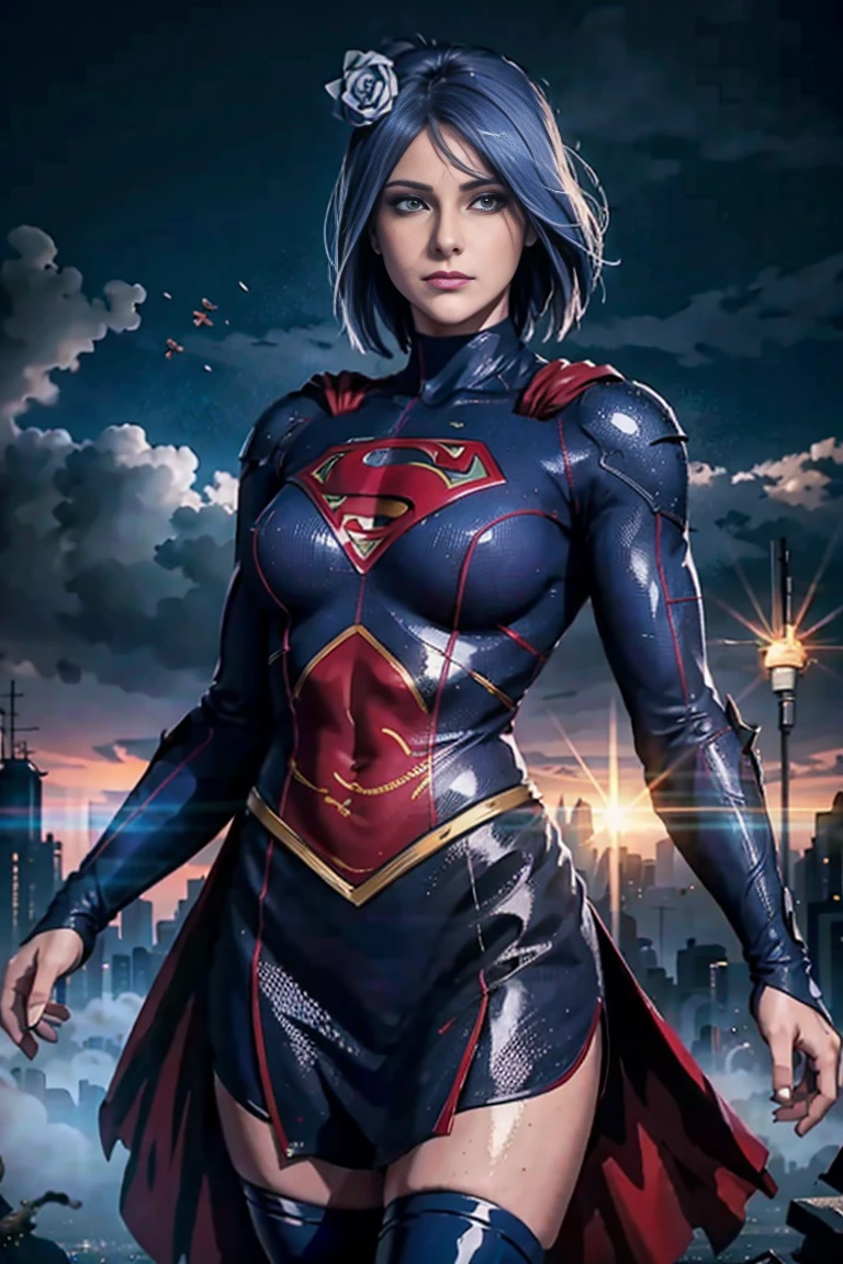 qualidade mais absurda), (master part),(ultra-detalhado:1.2),(fotorrealista:1.1),(Altas),
1girl, pose sensual, sexy, seios enormes, 
 Konan,  Supergirl, capa vermelha, S do super-homem no peito, blue swimsuit, Red skirt, botas vermelhas,  Piercing labret, (:1.2), seios enormes, Athletic body, extremely high quality, high resolution, 1080P, disco Rigido, 4k, 8k, 16k, (muito detalhado), realista, 8k, Cinema 4D, Artgerm extremamente detalhado, [ Arte Digital 4K ]!!