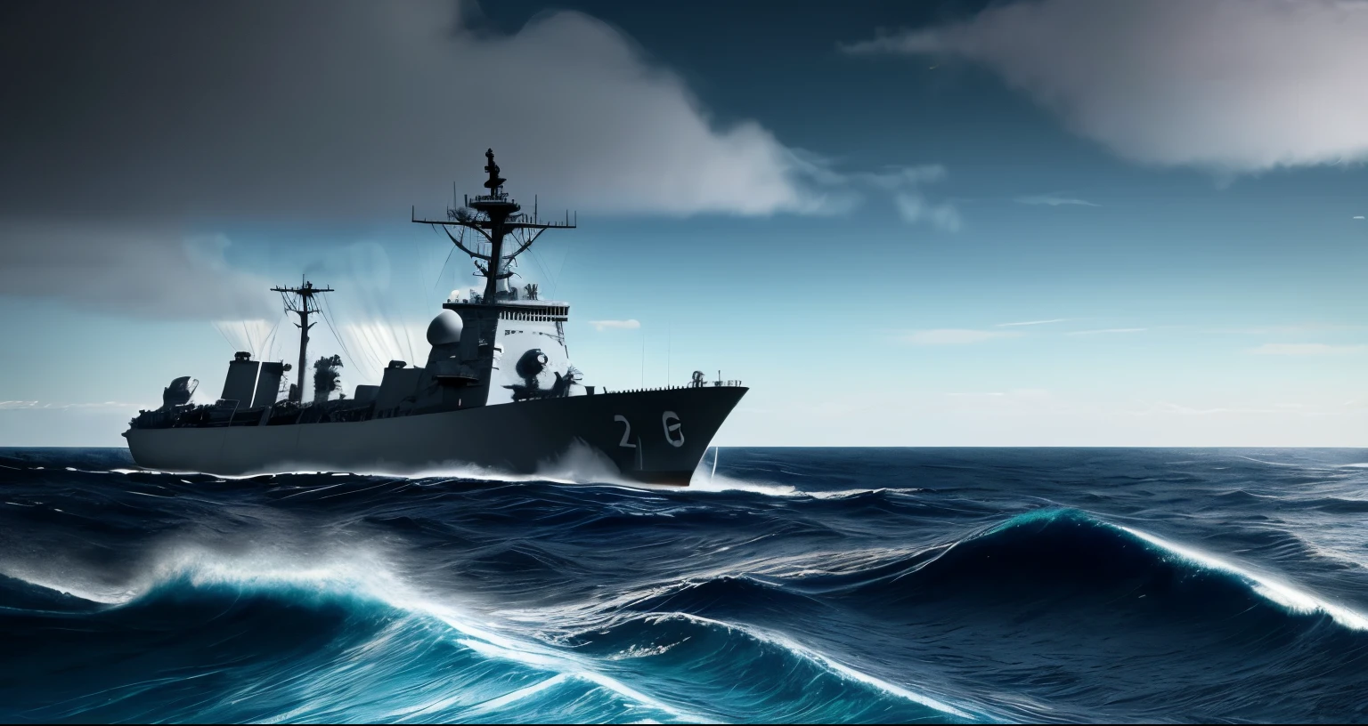 a navy ship sinking in a ocean ultra realistic dark scenario