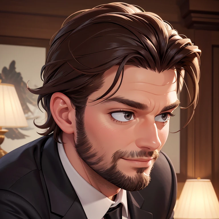 best quality,ultra-detailed,Kivanç Tatlitug with hazel eyes,suave and confident look,dark hair,well-groomed beard,sharp facial features,charming smile,tailored suit,posing in a luxurious setting,soft lighting,warm color tones,captivating gaze,expressive eyes,mesmerizing presence,artistic portraiture-painting style,vivid colors,subtle brushstrokes,photorealistic rendering,finely detailed facial expressions,impeccable fashion sense,sophisticated elegance,timeless beauty,perfect symmetry,high-res image,flawless skin complexion,refined taste,masterpiece:1.2, hazel eyes, hazel eyes,hazel eyes,hazel eyes,hazel eyes