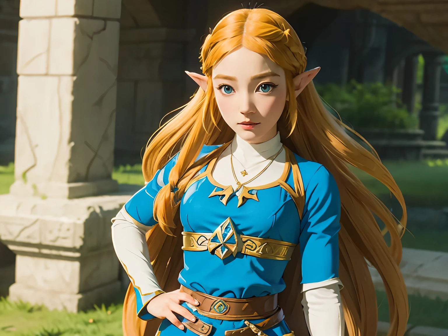 zelda\(princess\), Princess Zelda , 1girl, solo, pale skin, materpiece, cute, enface, caucasian,  the legend of zelda clothes
