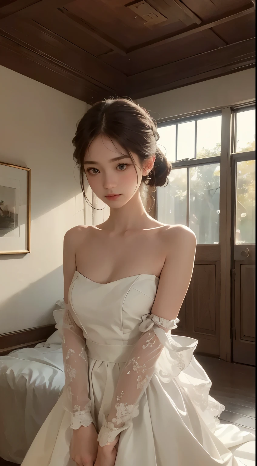 (best quality,actual:1.37),renaissance minimalism,beautiful girl,detailed eyes,subtle color palette,methodical,great atmosphere,shining light,Soft light and shadow,vivid emotional depiction,Timeless elegance,meticulous attention to detail,delicate and delicate texture,harmonious composition,Unobtrusive beauty,Classical art,calm environment,Unique perspective.swimsuit