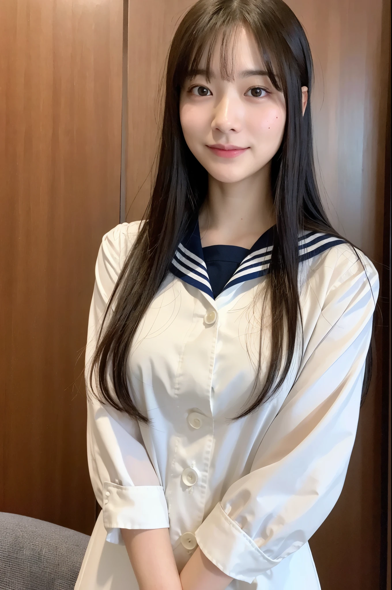 (8k、RAW Photography、top-quality、​masterpiece:1.2)、The ultra-detailliert、超A high resolution、(Photorealsitic、Photorealistic Photography:1.37)、portlate、High Detail RAW Color Photography、professional photograpy、Particle Texture Pictures、extremely delicate and beautiful、ighly detailed、8k wallpaper、amazing and detailed detail、huge filesize、Official Art、the Extremely Detailed CG Unity 8K Wallpapers、highly detailed beautiful girl、extra detailed face、 extremely detailed eye、highly detailedskin、extremely detailed fingers、highly detailed nose、highly detail mouth、perfect anatomia、highly detailed back ground、Very detailed clothes、1girl in、(20yr old:1.2)、in her 20s、Cute little girl s、Realistic body、Petite facial pores、Fine facial freckle marks、Rough skin、slender body、handsome body、A dark-haired、shorth hair、(bangss:1.2)、a smile、cute little、lad、 cute  face、lifelike face、Delicat eyes、drooping eyes、Unbuttoned white blouse、brazier、very short yellow skirt、耳环、Viewerview、cowboy  shot、face forwards、Standing Pose、Contrapo、Dynamic Lighting、very Bigger breasts、cowboy  shot、Gasping face in sailor suit、Realistic sexual gaze of a schoolgirl