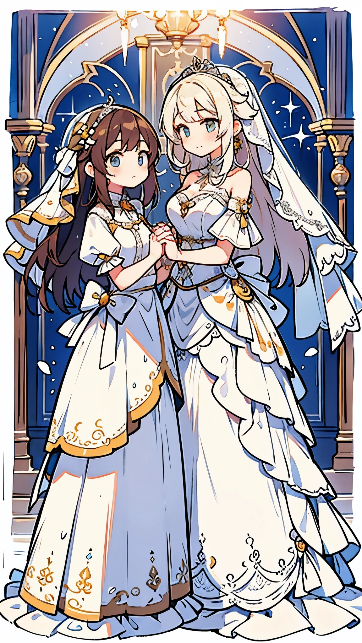 wedding bride, two brides, holding hands 