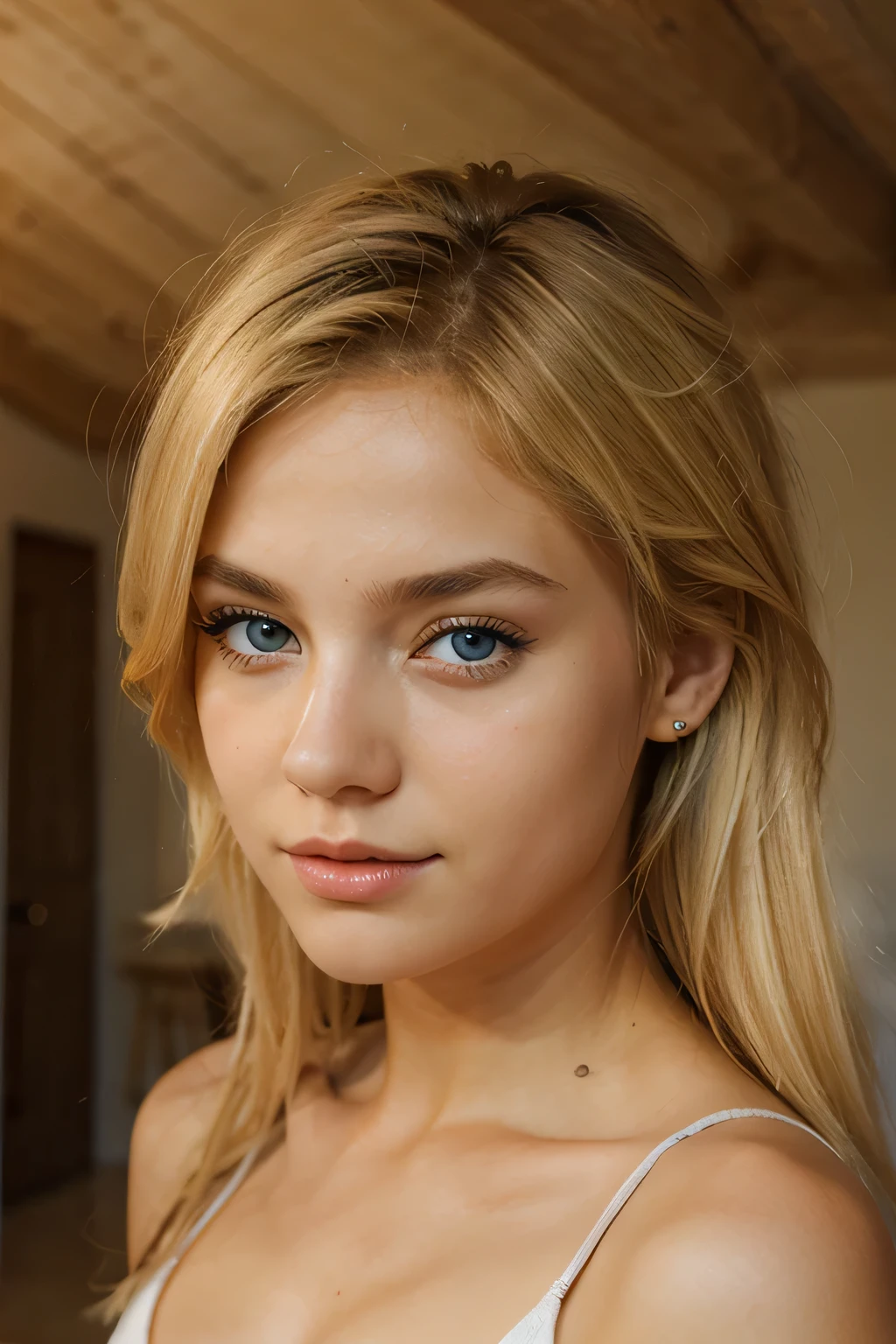 create a beautiful greek girl with blonde hair blue eyes 