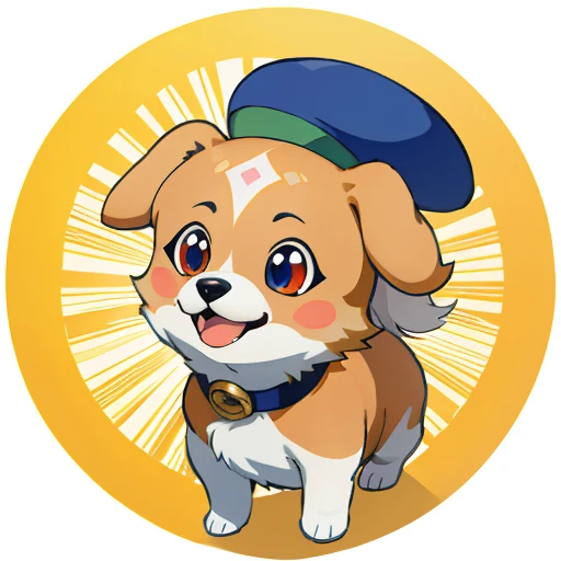 Baby collie or border collie, Golden Retriever,A puppy wearing a fluffy imperial dress and a hat on its head, arte oficial, , Sobre, retrato estilo anime, estilo de arte anime moe, estilo anime 2d, estilo de arte fofo, anime estilizado, estilo de arte de anime, estilo anime. 8k, estilo anime 4k, estilo de arte de anime, Arte digital de anime!!、Filhote de cachorro branco、fofo、Baby Golden Retriever、branca、vigoroso、Um sorriso encantador、Filhote de cachorro deformado、Levante as patas dianteiras、Filhote de cachorro deformado、dynamic poses、((obra-prima))、(((maximum quality))、Chibi Chara、