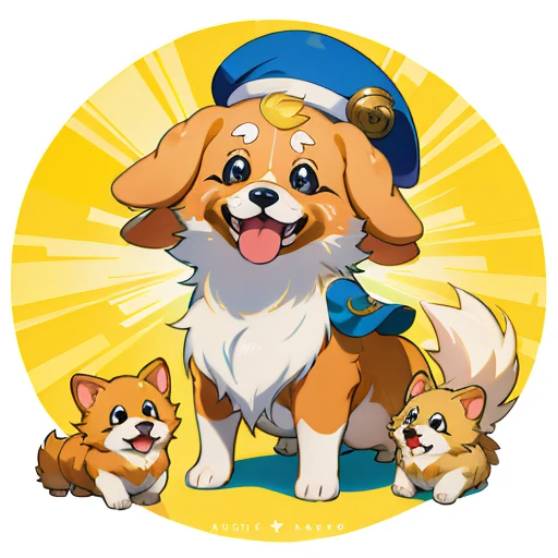 Maltese baby, collie ou collie border, Golden Retriever,A puppy wearing a fluffy imperial dress and a hat on its head, arte oficial, , Sobre, retrato estilo anime, estilo de arte anime moe, estilo anime 2d, estilo de arte fofo, anime estilizado, estilo de arte de anime, estilo anime. 8k, estilo anime 4k, estilo de arte de anime, Arte digital de anime!!、Filhote de cachorro branco、fofo、Baby Golden Retriever、branca、vigoroso、Um sorriso encantador、Filhote de cachorro deformado、Levante as patas dianteiras、Filhote de cachorro deformado、dynamic poses、((obra-prima))、(((maximum quality))、Chibi Chara、