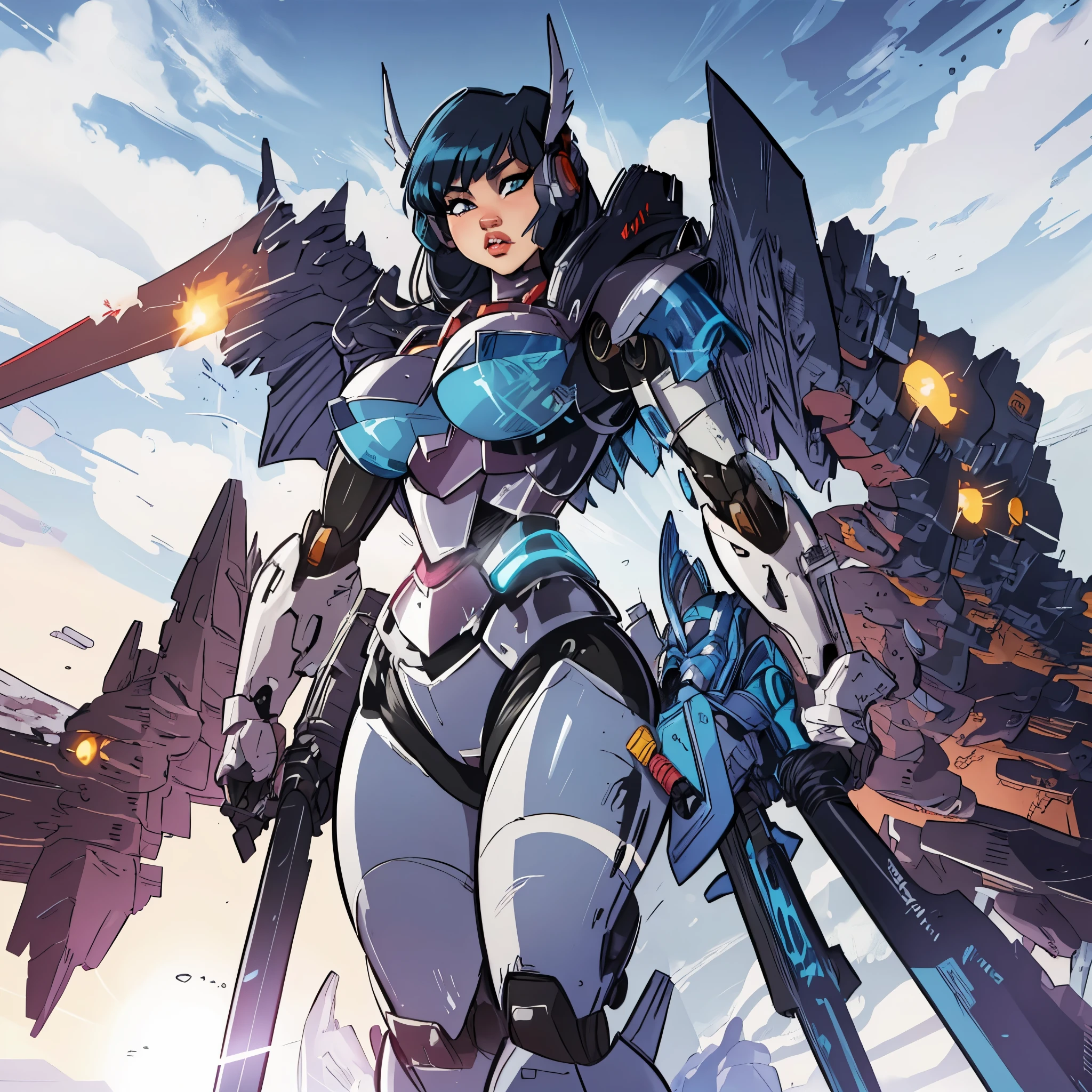 very sexy, a scene of (evil, doom eternal, sad), anime character with futuristic armor and a sword in front of a sunset, ferra white mecha, modern mecha anime, girl in mecha cyber armor, echo from overwatch, mecha anime, female mecha, cushart krenz key art feminine, cyberpunk anime girl mech, an anime large mecha robot, mechanized valkyrie girl, mecha suit
