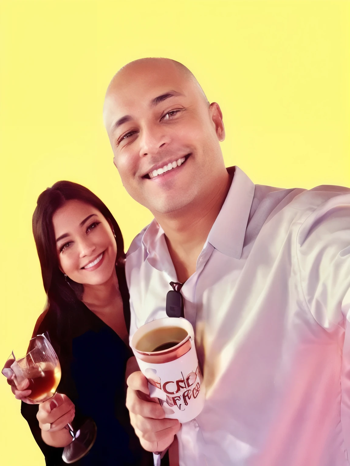 smiling man and woman holding a cup of coffee and a drink, filmado no iPhone 1 3 pro max, Tiro na Alexa, filmado no iPhone 1 3 pro, capturado no iphone, filmado no iPhone 6, foto do snapchat, por Carla Wyzgala, Tiro com iPhone 1 0, postagem no instagram, filmado no iPhone, foto no iphone, tirado no iphone 1 3 pro