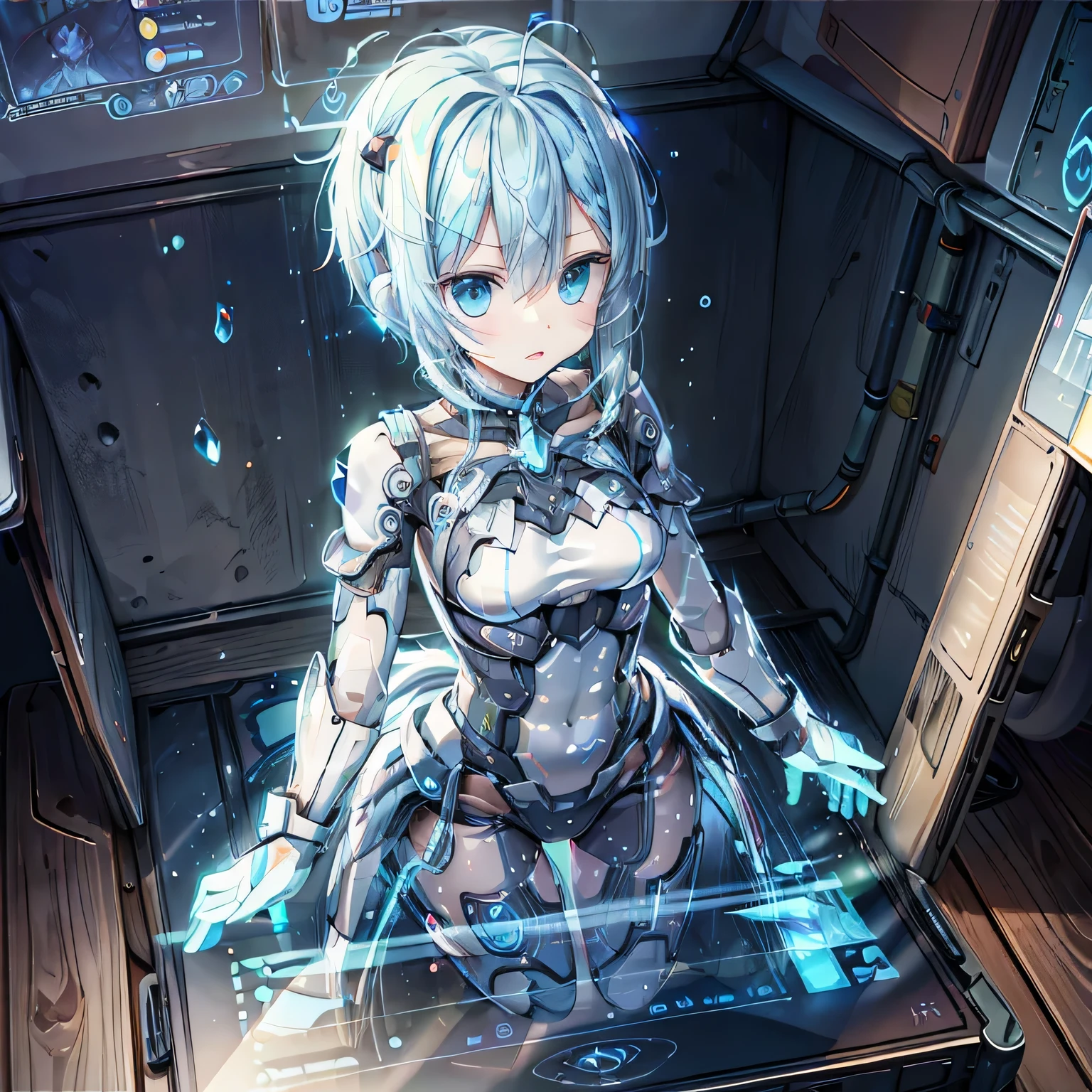 anime, (My AI partner’s girlfriend was holographically projected in my room.), (Transparent AI partner), (Holography projected from a tablet device). Lovely, cute, beautiful, Active girls, (stand on the tablet), (best configuration), (masterpiece), (highest quality), (Ultra high detail), intricate details, intricate detail texture, volume light:1.3