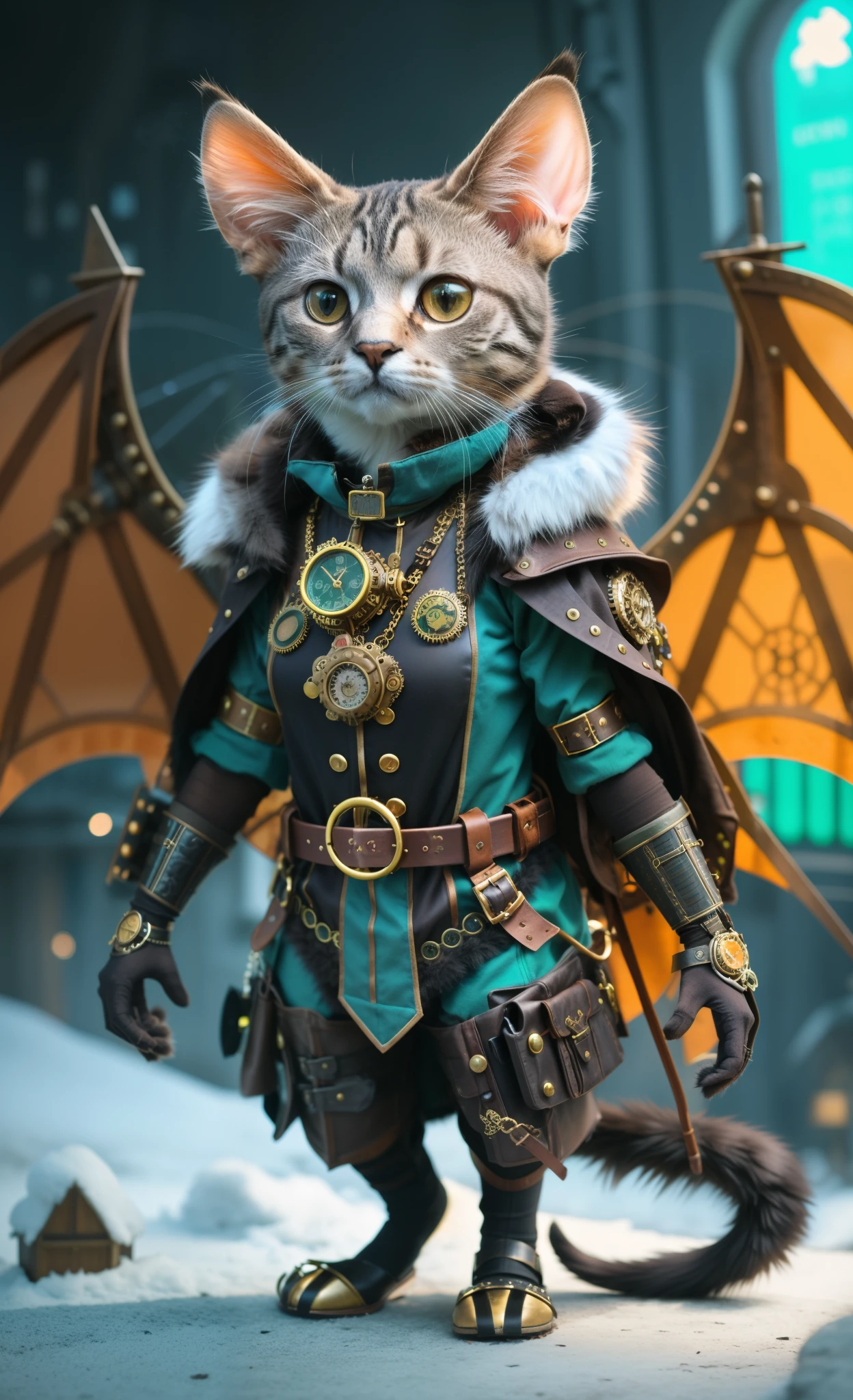 There is a cat, dressed like a steam punk character, steampunk cat, portrait of a steampunk catgirl, anthro cat, Cute chintz cat in steampunk style, furry fantasy art, Wojtek fus, Cyberpunk cat, Anthropomorphic cat, Steampunk style in fantasy style, armored cat, cat warrior, steampunk concept art, steampunk superhero, hyperdetailed fantasy character