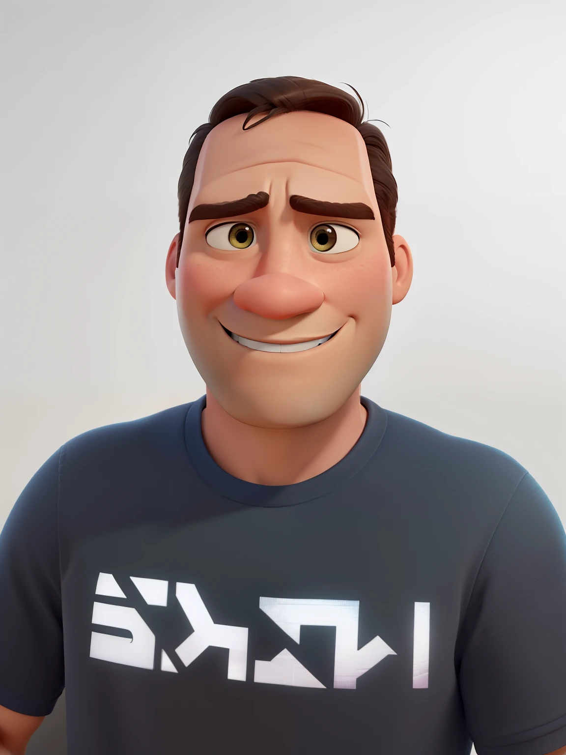 Um Homem estilo disney pixar parada, alta qualidade, melhor qualidade, olhando fixamente para camera, meia idade, rosto redondo, not smiling.