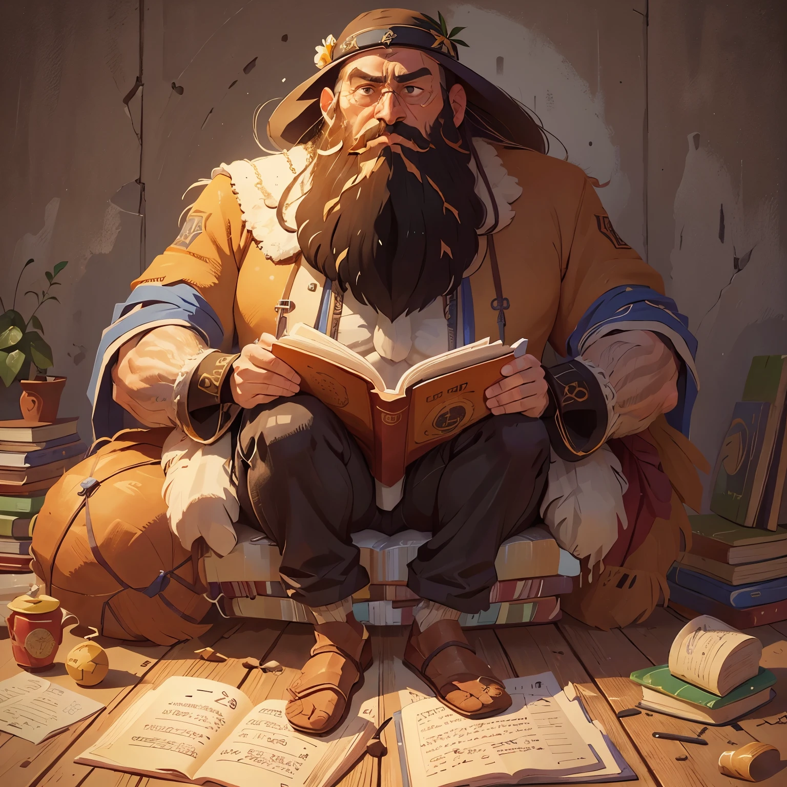 arafed man with a long beard reading a book, gal yosef, holy man looking at ground, bright light masterpiece, by Emanuel Witz, by Bernard Meninsky, the western wall, intense knowledge, documentary still, contemplating, by Niko Henrichon, by Leo Michelson, photo still, his mind contemplating eternity, contemplation, by Siona Shimshi