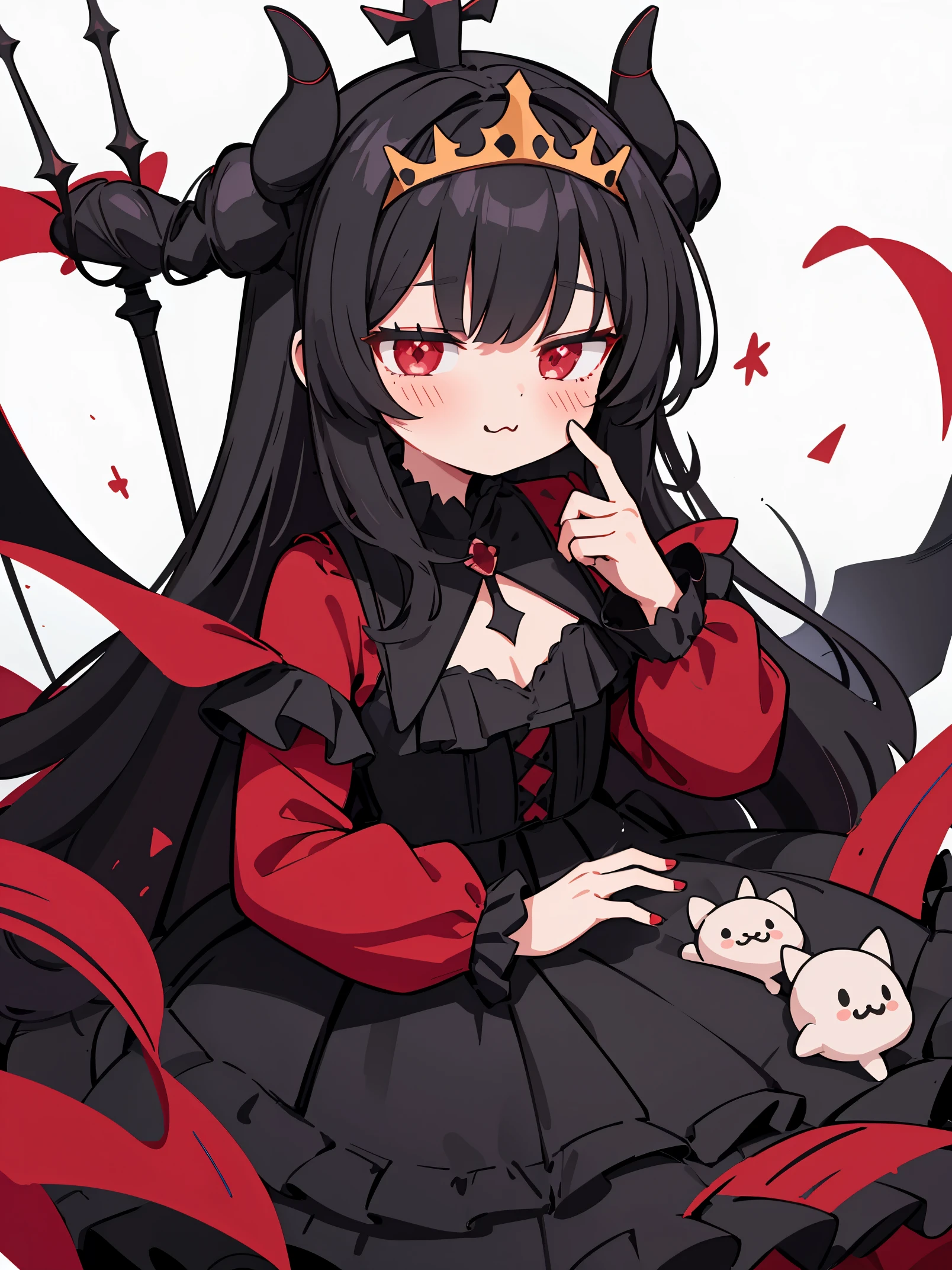 1 girl,Fantasy Devil King Black Tiara Black and Red Long Layered Ruffle Dress Long Sleeves,kawaii,:3,