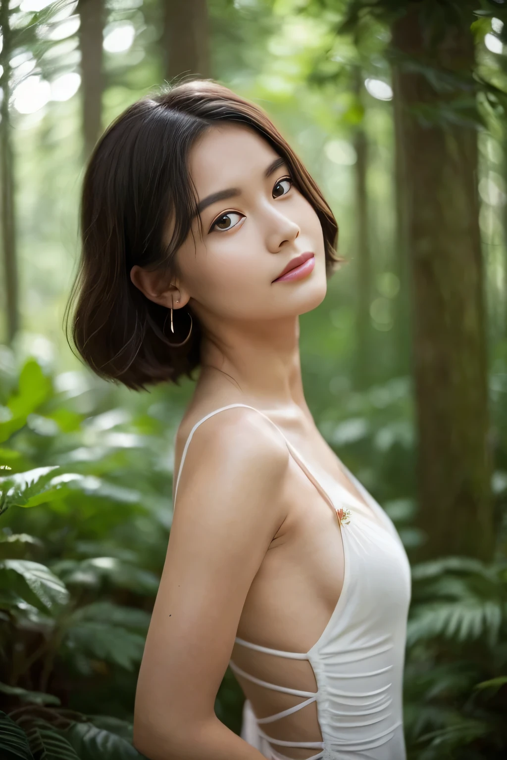 (A world of mysterious dreams、An out-of-this-world majestic world:1,5、shine:1.3)、((The woman I love、The woman I love))、Perfect exterior、exterior:1.3、(masterpiece,High level image quality,high quality)、Beautiful realistic Japan person、Burst Chest、Clear type、beautiful pose、Someone's love kills you、Lovely love、Mountains in deep forests々in:1.4、nature、early summer、Only a woman in love、perfect anatomy、beautiful limbs、beautiful skin、modeled、(A woman who has trouble moving),