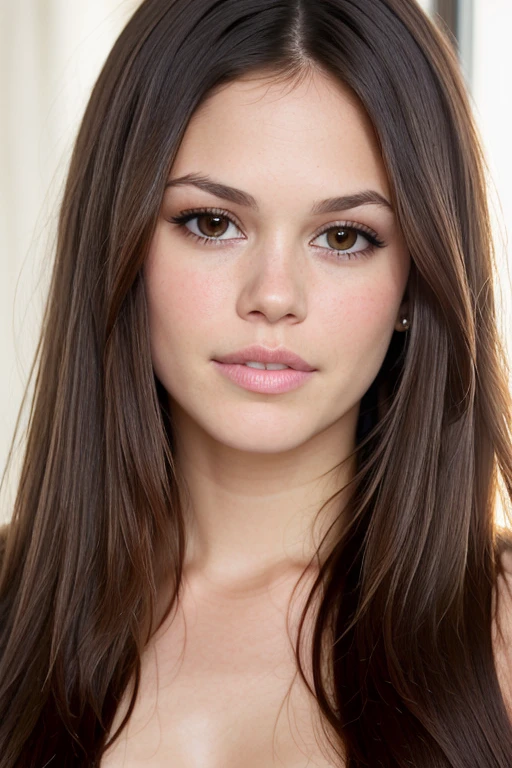 masterpiece, best quality, ultra high res, (photorealistic:1.4), RachelBilson, (long straight hair:1.2), (looking into camera:1.2), (gently brush hair from face:1.2), shiny skin