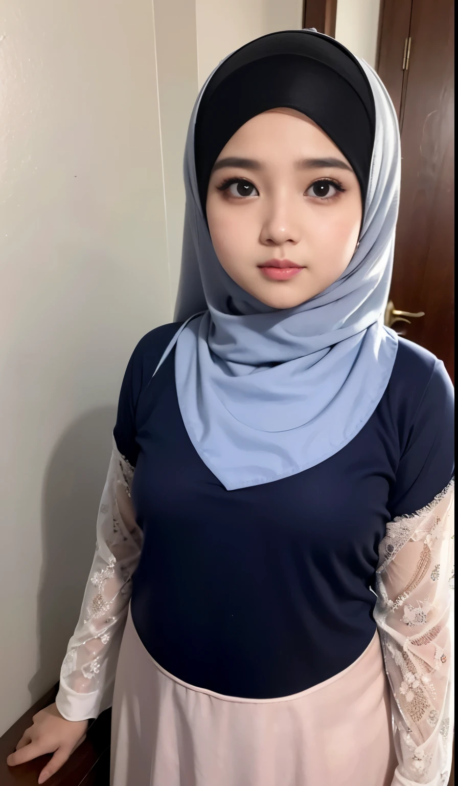 HIJAB MALAY GIRL, masutepiece, High quality, UHD 32K, Realistic face, Realistic skin feeling , A Japanese Lady, 8 years old, Little Girl, Very cute and baby-like face, Women's Competition One-Piece Swimsuit, Sitting, itting open legs, Spread Leg, (((facials))), (((Sadness))), (((flat chest))),(((Open Mouth)))