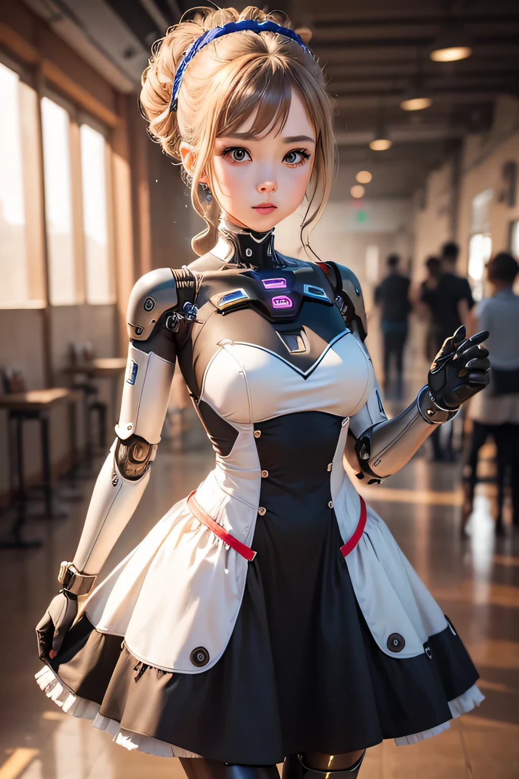 female robot wearing a dress The dress is also a machine Machine body Inside the Dance Hall