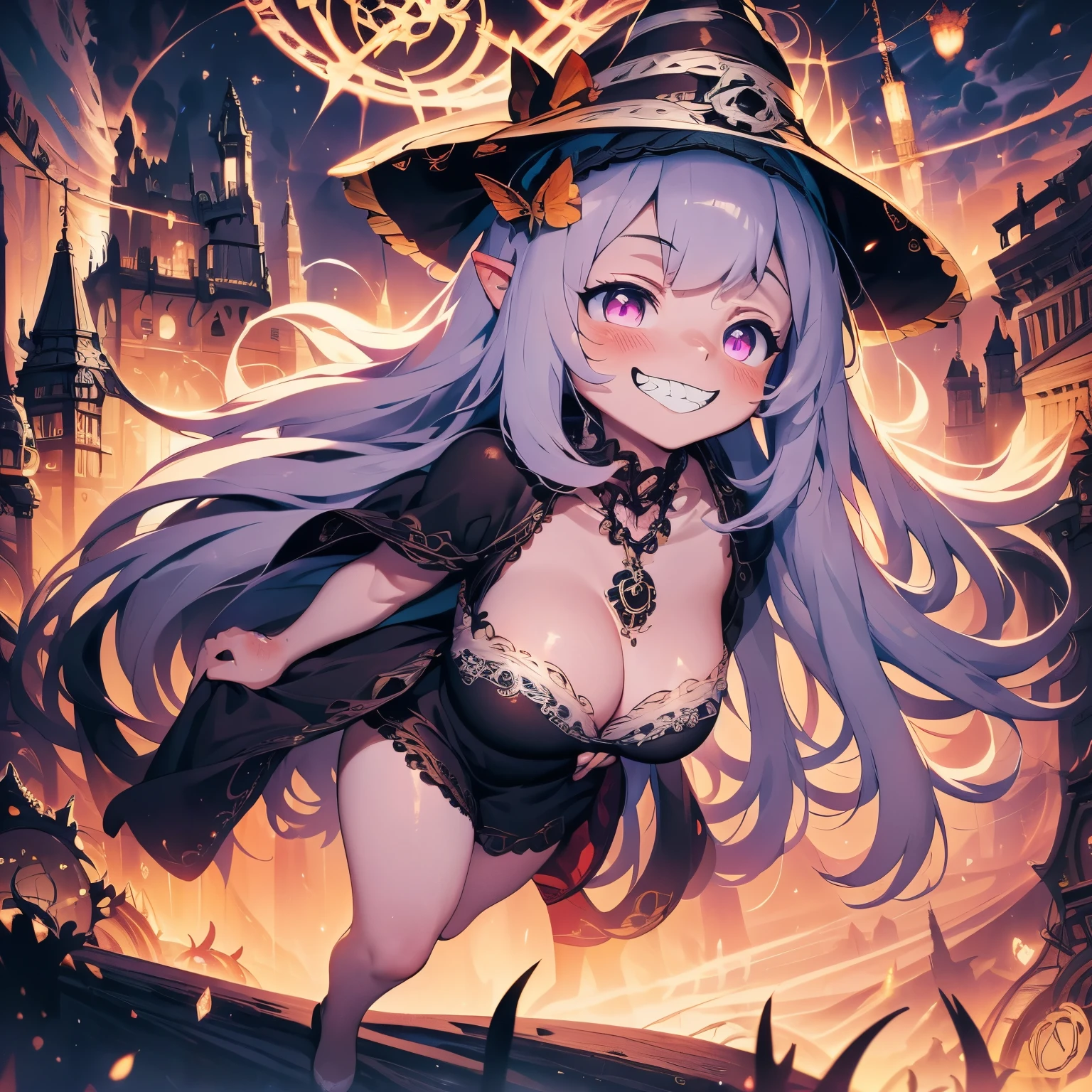 absurdres, highres,, 1girl, 1990's anime, demonic magical girl, full body, mischievous grin, immaculately detailed, epic magical tome, magic in the air, magical special effects, age girl, gothic lolinime fashion, evil magician girl