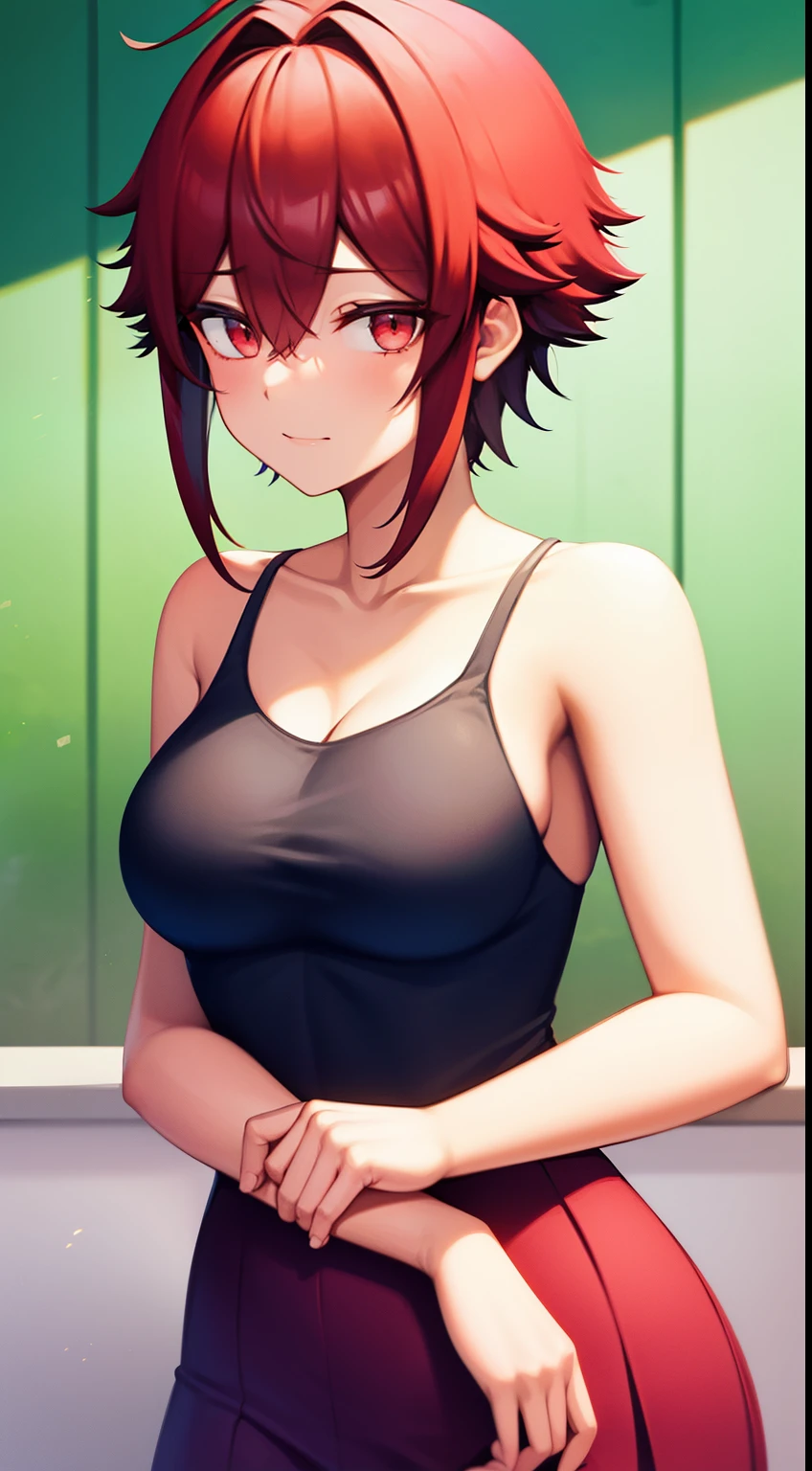 Ranmachan, red hair, detailed eyes, whole body, Cleavage Bulge, naked, white tank top, too much cum, 