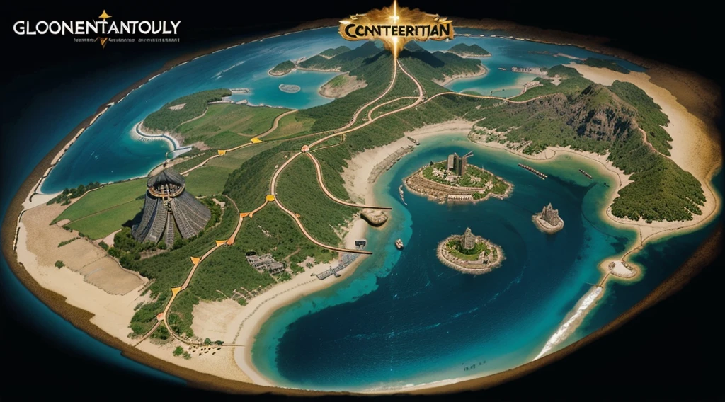 Global continental fantasy world adventure map