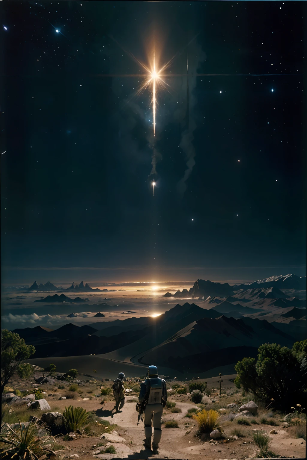 Star Trek style crew and lost in space on a scenic planet with alien plants and scenery,  TV science fiction, TV 1960, Irwin Allen, Genne Rodenberry, 