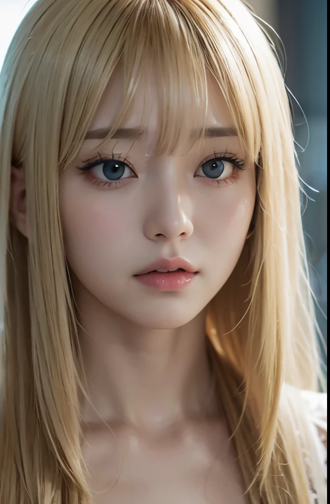 blonde,bangs,Expressionless,front,glare