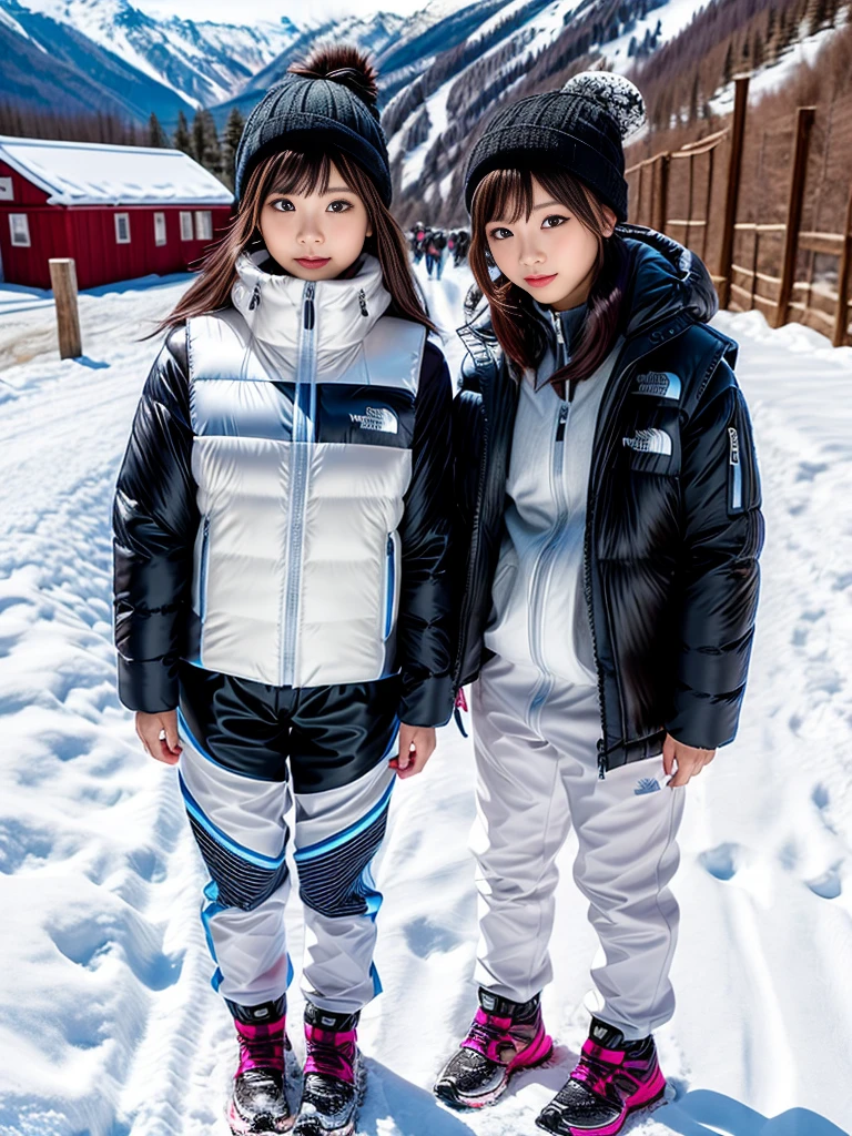 very detailed、masterpiece、(snow mountain background):1.3、a woman in a (white down vest at northface):1.4, white puffer vest and black pants posing for a picture, model is wearing techtical vest, sportswear, sportswear, かわいいsportswear, nanocarbon-vest, white!!, white coat, tech wear women pictures, 2 techwear women, catalog photo, stylish coat for rave, full body photo, future inflatable jacket, Miko, Kim Woo