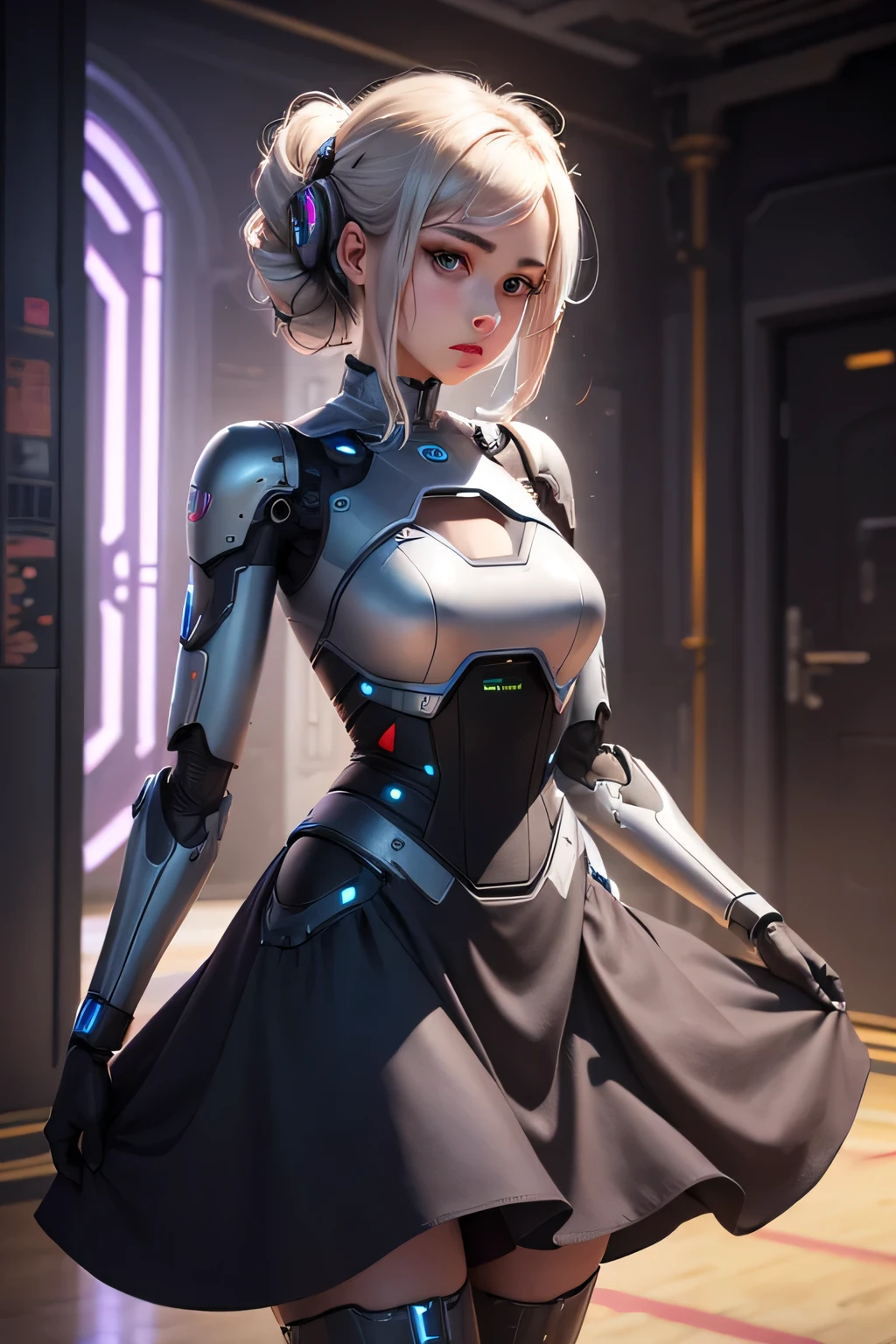 female robot wearing a dress The dress is also a machine Machine body Inside the Dance Hall