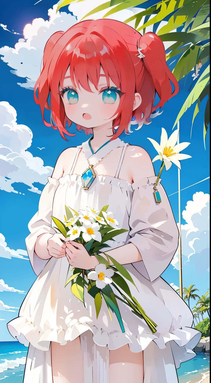 Ruby kurosawa, aqua eyes, medium hair, red hair, two side up, twintails, 