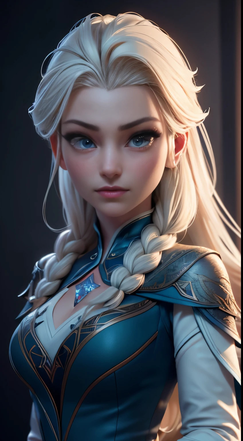 Highly detailed CG unity 8k wallpaper, style shot, complex, high detail, dramatic, highest quality movie still image, very detailed, masterpiece, best quality, character design, Elsa, Elsa from Frozen, (( Dark style)), realistic ultra-detailed rendering style, natural light, sharp character design, (hard focus, 8k), (((natural skin texture))), 8k textures, soft cinematic lighting, adobe lightroom, dark room, hdr, Sophisticated, Elegant, Rich Detail, Sharp Focuilm Look) )), Soothing Tones, Detail Frenzy, Intricate Detail, Super Detail, Low Contrast, Soft Film Lighting, Dull Colors, Exposure Blending, HDR, Fade, 35mm, f/1.4, ISO64, f16, 25 sec.