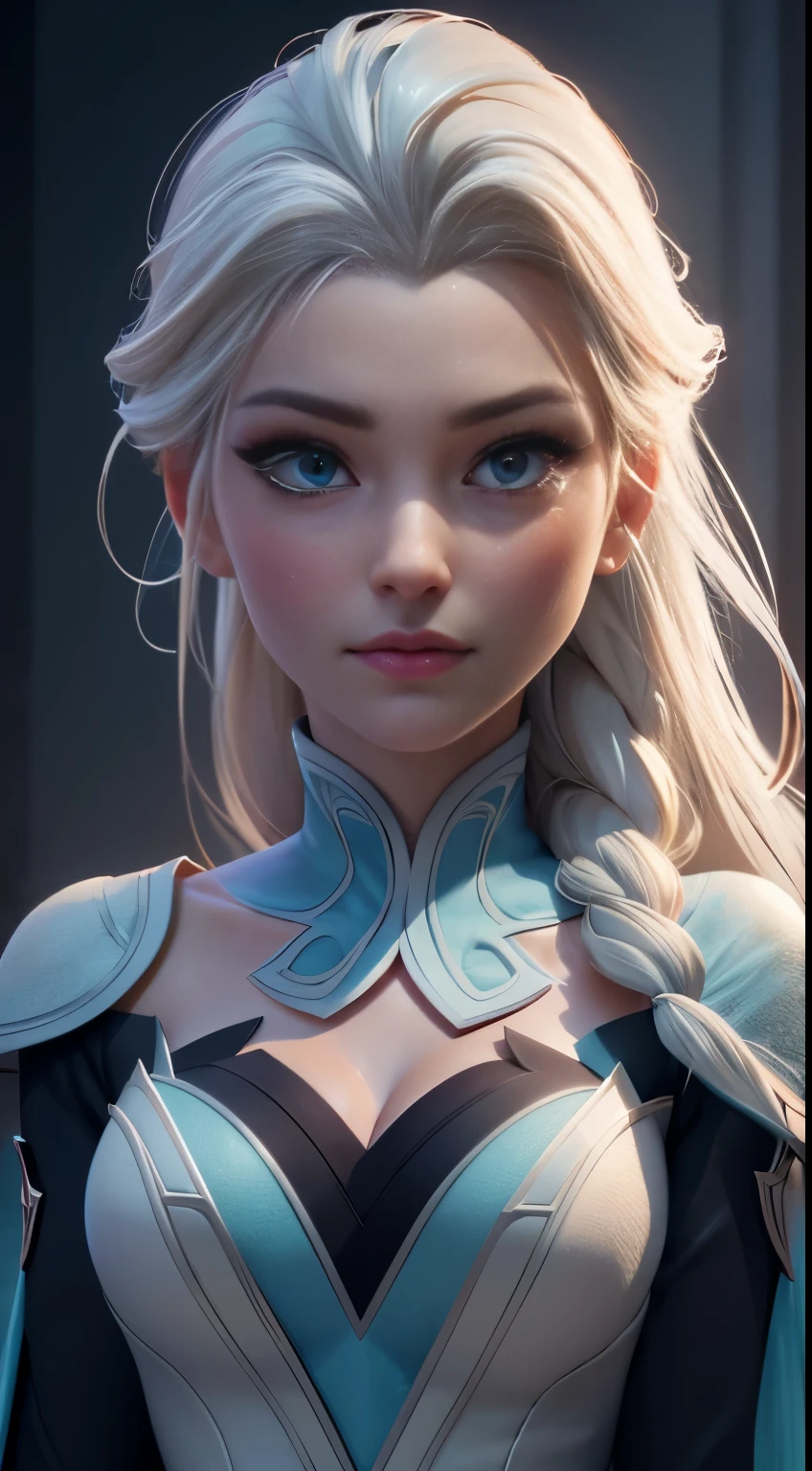 Highly detailed CG unity 8k wallpaper, style shot, complex, high detail, dramatic, highest quality movie still image, very detailed, masterpiece, best quality, character design, Elsa, Elsa from Frozen, (( Dark style)), realistic ultra-detailed rendering style, natural light, sharp character design, (hard focus, 8k), (((natural skin texture))), 8k textures, soft cinematic lighting, adobe lightroom, dark room, hdr, Sophisticated, Elegant, Rich Detail, Sharp Focuilm Look) )), Soothing Tones, Detail Frenzy, Intricate Detail, Super Detail, Low Contrast, Soft Film Lighting, Dull Colors, Exposure Blending, HDR, Fade, 35mm, f/1.4, ISO64, f16, 25 sec.