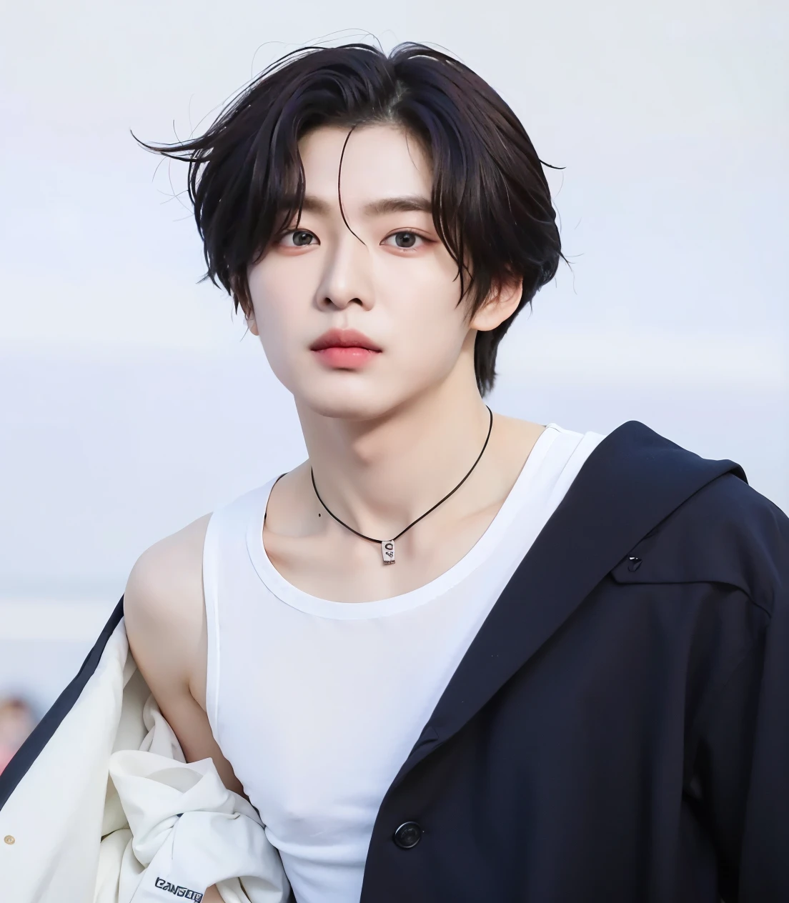 um close up de uma pessoa vestindo uma camisa branca e uma jaqueta preta, Jung Jaehyun, cai xukun, Kim Doyoung, inspirado em Zhang Han, Jinyoung Shin, quejun chengt, delicate androgynous prince, hyung tae, taejune kim, handsome androgynous prince, Hong junho hyung, inspirado em Bian Shoumin, que, Sha Xi