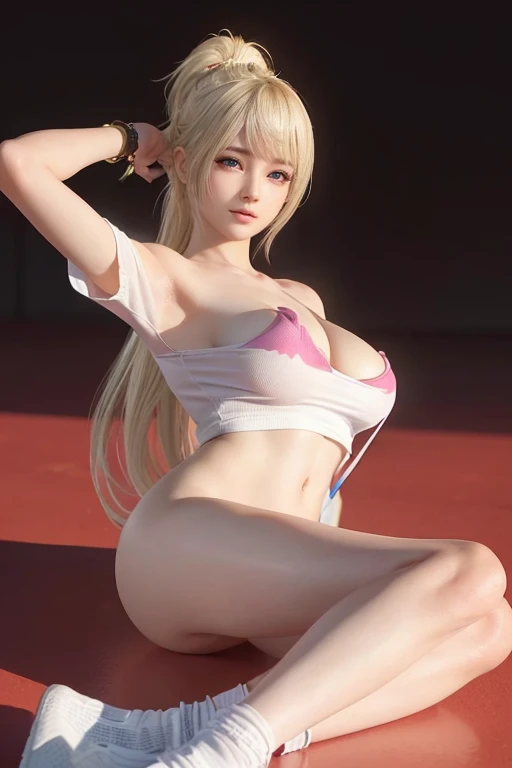 doa yukino, Anime girl with hair accessories, ahegao, artwork in the style of guweiz, photorealistic anime girl render, photorealistic anime, Realistic Anime, anime. gentle lighting, soft full body shot 8 k, realistic anime artstyle, 3 d anime realistic, 8k artistic nose bokeh, anime realism style, kawaii realistic portrait, Beautiful anime portraits、((red basketball outfit with genitals exposed)), (((wear tight shirt raised above breasts))), Wear gothic style accessories......, completely nude, Lying on Your Back, head on the floor,Painful face,Sweat,exhausted, weak,weak face (((spread legs: 1.8)),, ((completely nude)), ((breasts and areolas exposed)), ((vagina and clitoris and vulva exposed)), Correct limbs,Perfect limbs, Lie down on the floor.. Both arms above head