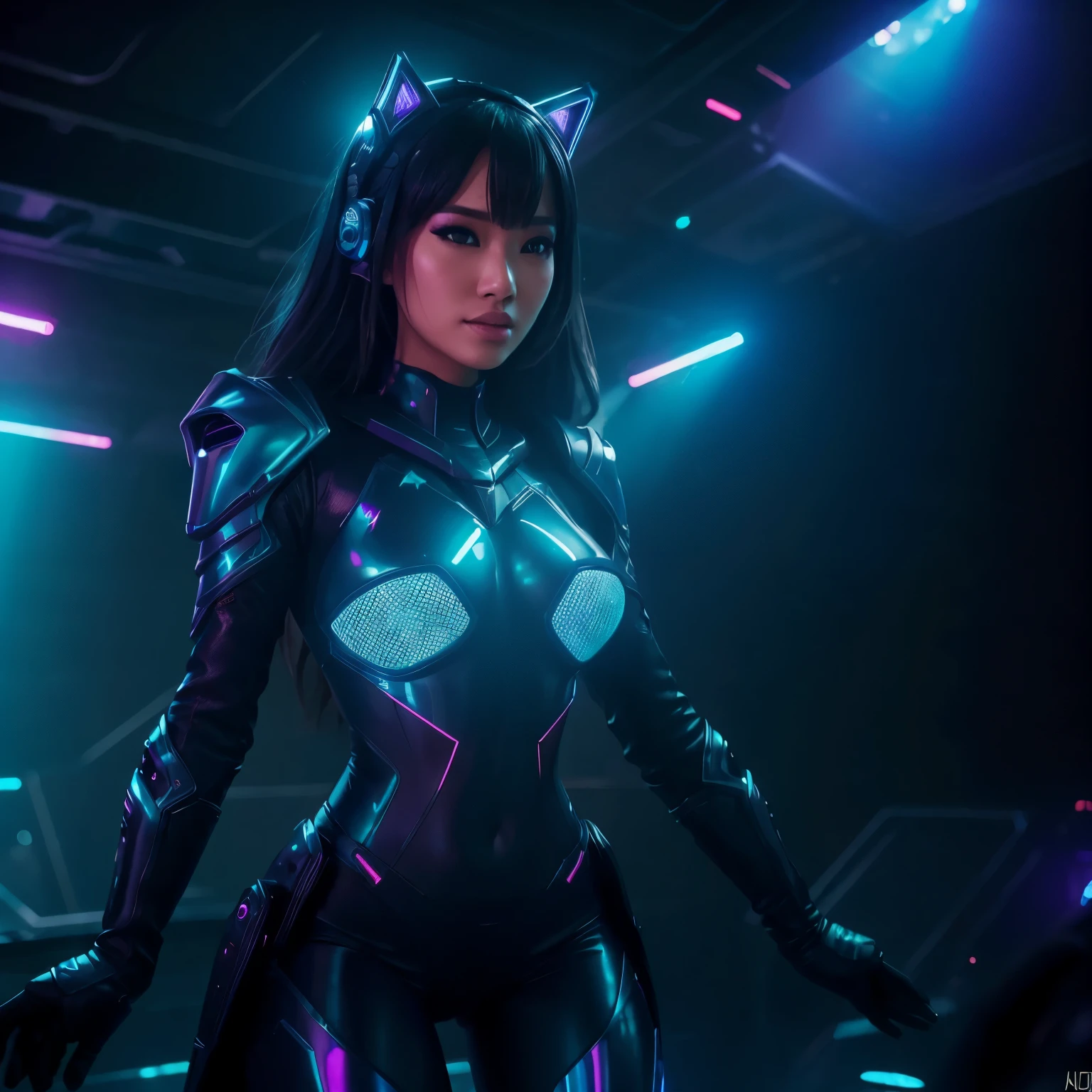 A malaysian scifi princess with very large breasts,age 40, seducing the viewer,scifi neon dystopian rooftop,acting seductive yet dangerous,crowd cheering alienest quality,4k,8k,highres,masterpiece:1.2),ultra-detailed,(realistic,photorealistic,photo-realistic:1.37),HDR,UHD,studio lighting,extremely detailed eyes,beautiful detailed lips,vivid colors,portraits,sharp focus,physically-based rendering,professional,bokeh,electric blue lighting,extraterrestrial creatures,nightclub environment,alluring stage costume,dazzling holographic effects.