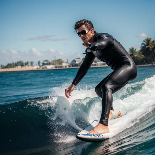 Guy in a black suit surfing