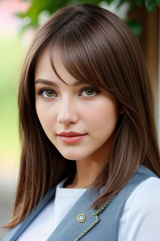 bule, full body Esbian, bustup, ((Facing the front)), photo of a Young girl, model shoot tyle, brown haired, shorth hair, (Look at viewers:1.2), (Detailed pupils:1.3), (natural soft light), (魅惑的), film grains, bokeh dof, 美丽的面容, super-detaild skin, Perfect glowing eyes, skin pore, Soft hair, Stitching of the fabric, Fabric texture