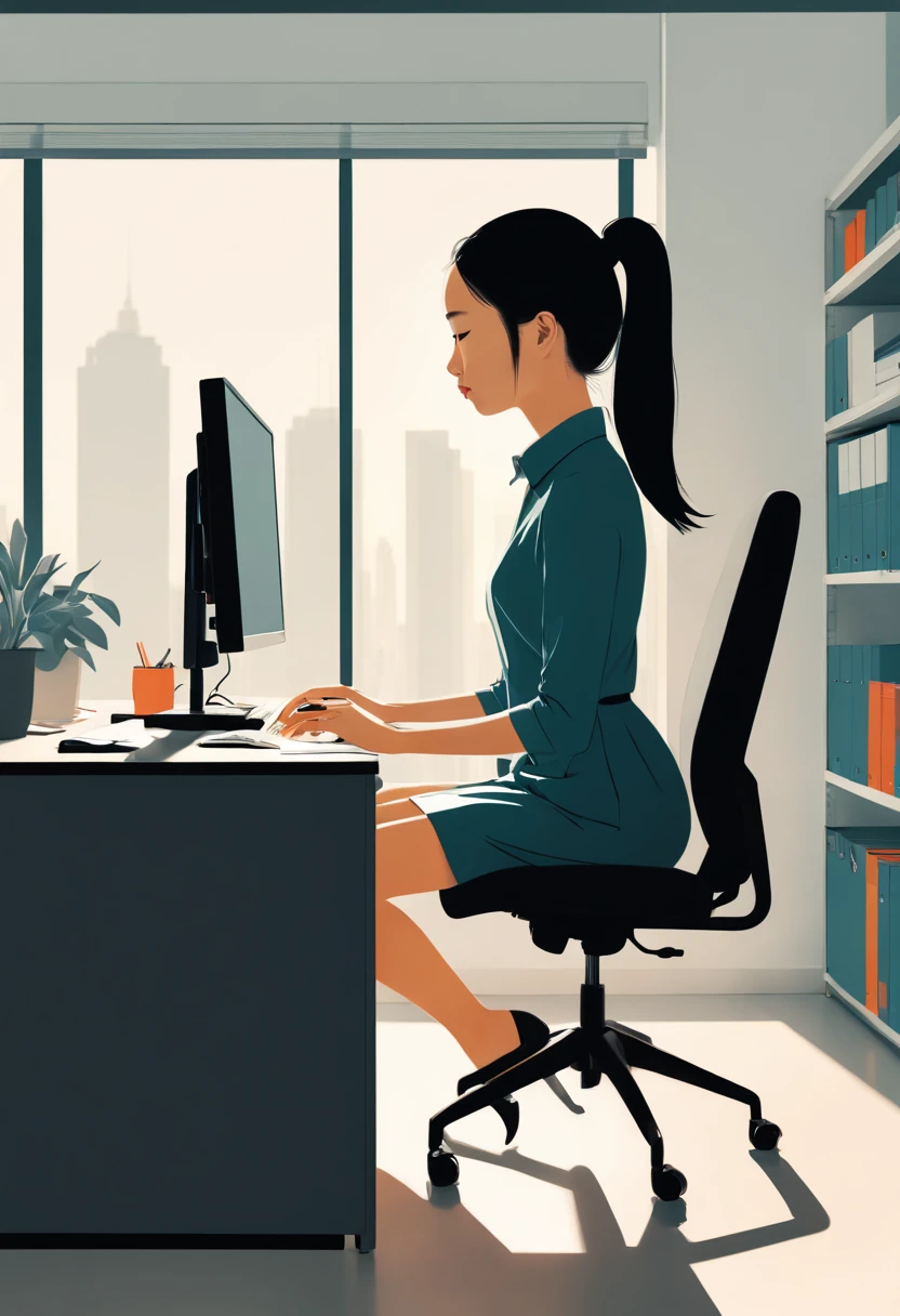 photo of a girl in office, inspired by Tang Yau Hoong, best quality, masterpiece, 8k