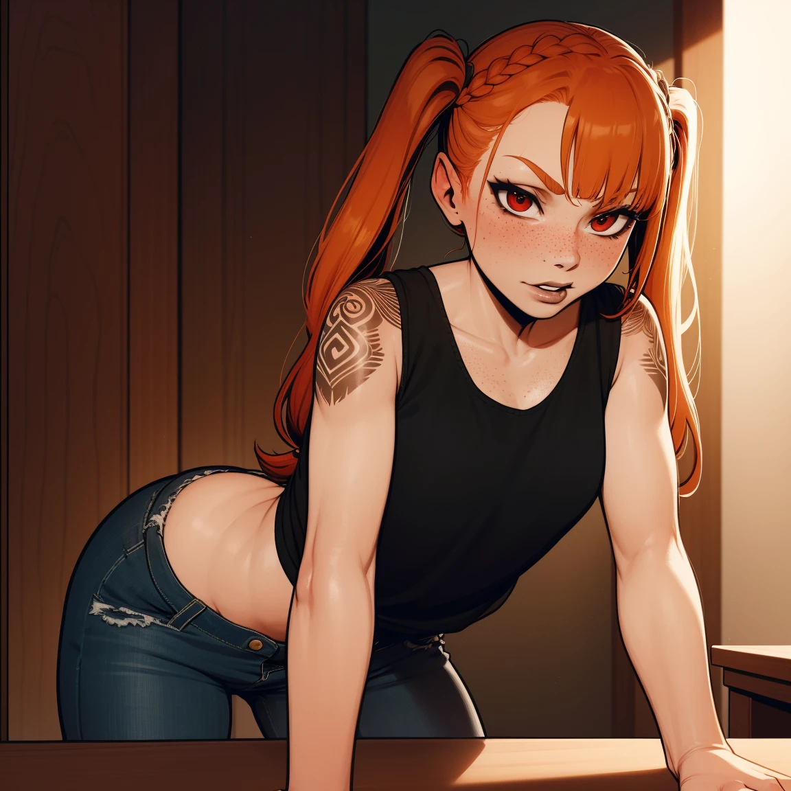 8k, 1girl, nude, ((masterpiece)), ((best quality)), (ultra-detailed), highest quality, beautiful detailed, (((realistic))), hyper realistic character, bright pupils, detailed eyes, expressive eyes, makima, red hair, single braid, bangs to the eyebrows, two side bangs, ((Ringed orange Eyes)), sharp_eyes, naughty face, ultra detailed, ((nsfw)), naked, vagina, vaginal, pussy, asshole, a beautiful woman posing, sexy position, (full body), big tits, she is looking down, head tilted down, FULLY NAKED, VAGINA, CLITORIS BETWEEN LEGS, PUSSY, bedroom, ass focus, view back side, asshole, 