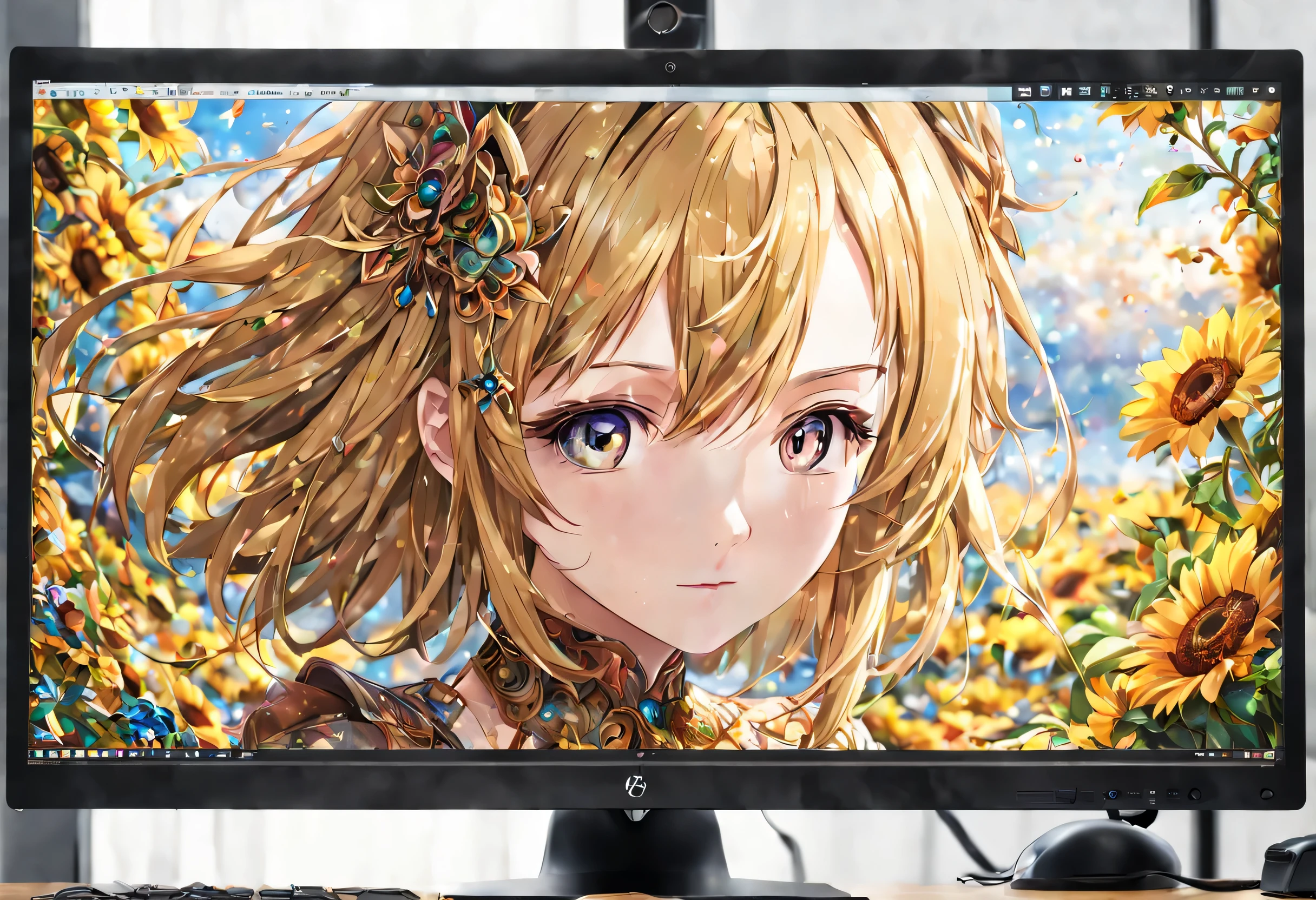 anime, (My AI partner displayed on the PC monitor), healing, (best configuration), (masterpiece), (highest quality), (Ultra high detail),　intricate details, intricate detail texture, 