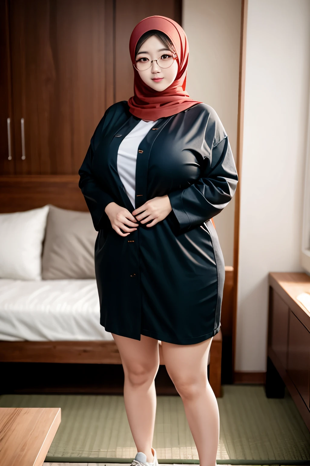 Eurasian girl mix asian, wanita berhijab syariah, t-shirt, sneakers, chubby cheeks, chubby arm, chubby, glasses, big breast, chubby tight, wearing a hijab, bbw, bbc, cute girl, full body photoshoot, robe, korean girl, russian girl, Tight, thighs, fancy, tall girl, chinese, hoodie, chindo, charming, jacket, wearing shorts pants, japanese woman, mature woman, HD, high quality picture, best quality 