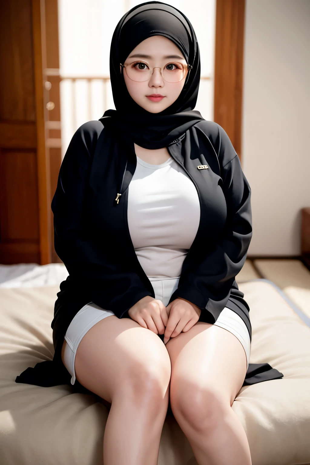 Eurasian girl mix asian, wanita berhijab syariah, t-shirt, sneakers, chubby cheeks, chubby arm, chubby, glasses, big breast, chubby tight, wearing a hijab, bbw, bbc, cute girl, full body photoshoot, robe, korean girl, russian girl, Tight, thighs, fancy, tall girl, chinese, hoodie, chindo, charming, jacket, wearing shorts pants, japanese woman, mature woman, HD, high quality picture,