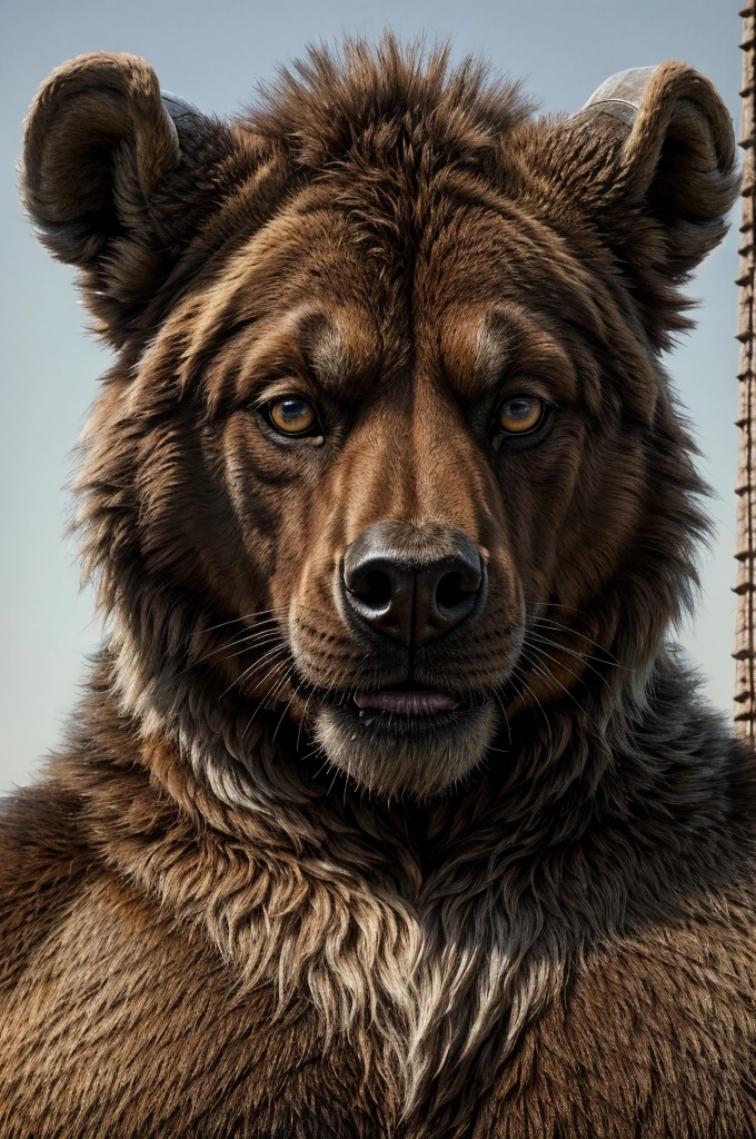 solo,furry,anthro,Brown Bear,male,E621,standing,hands behind back,wearing underwear,plain background,front view,(best quality,4k,8k,highres,masterpiece:1.2),ultra-detailed,(realistic,photorealistic,photo-realistic:1.37),illustration,sharp focus,colorful lighting,soft shadows,goatee beard,curved horns,expressive eyes,detail-rich fur,textured skin,vivid colors,bokeh