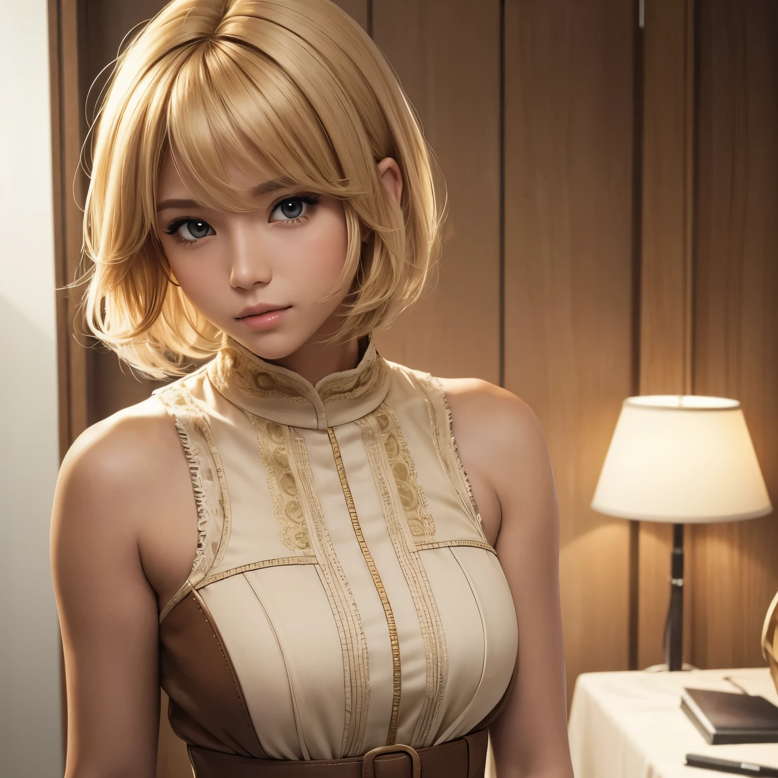 2 girls, super detailed, masterpiece, top quality, super high definition, 16k, photo-like clarity, detailed eyes, physically based rendering, kpop, bedroom, night, perfect skin, sexy, happy look, dark eyeliner, intricate bikini white underwear, lace fabric, eye gaze is viewer, slender figure, top quality, big, indirect lighting, seduction, sexy pose, bangs, blonde ponytail, piercings, necklace, bangles, cute, taiwanese, watching from above, putting both knees on the bed, crawling on all fours,
